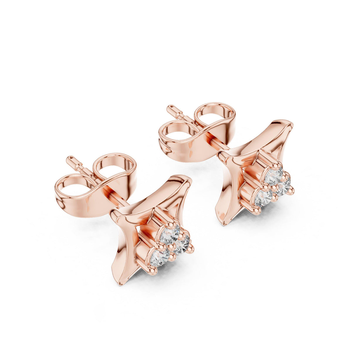 Moissanite Concave Square Stud Earrings – 925 Sterling Silver, 18K Gold Vermeil