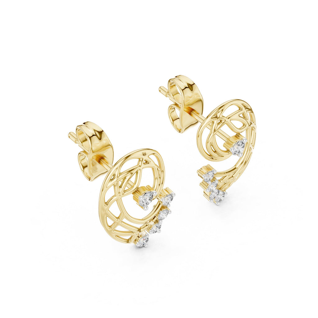 Moissanite Lattice Paisley Stud Earrings – 925 Sterling Silver, 18K Gold Vermeil