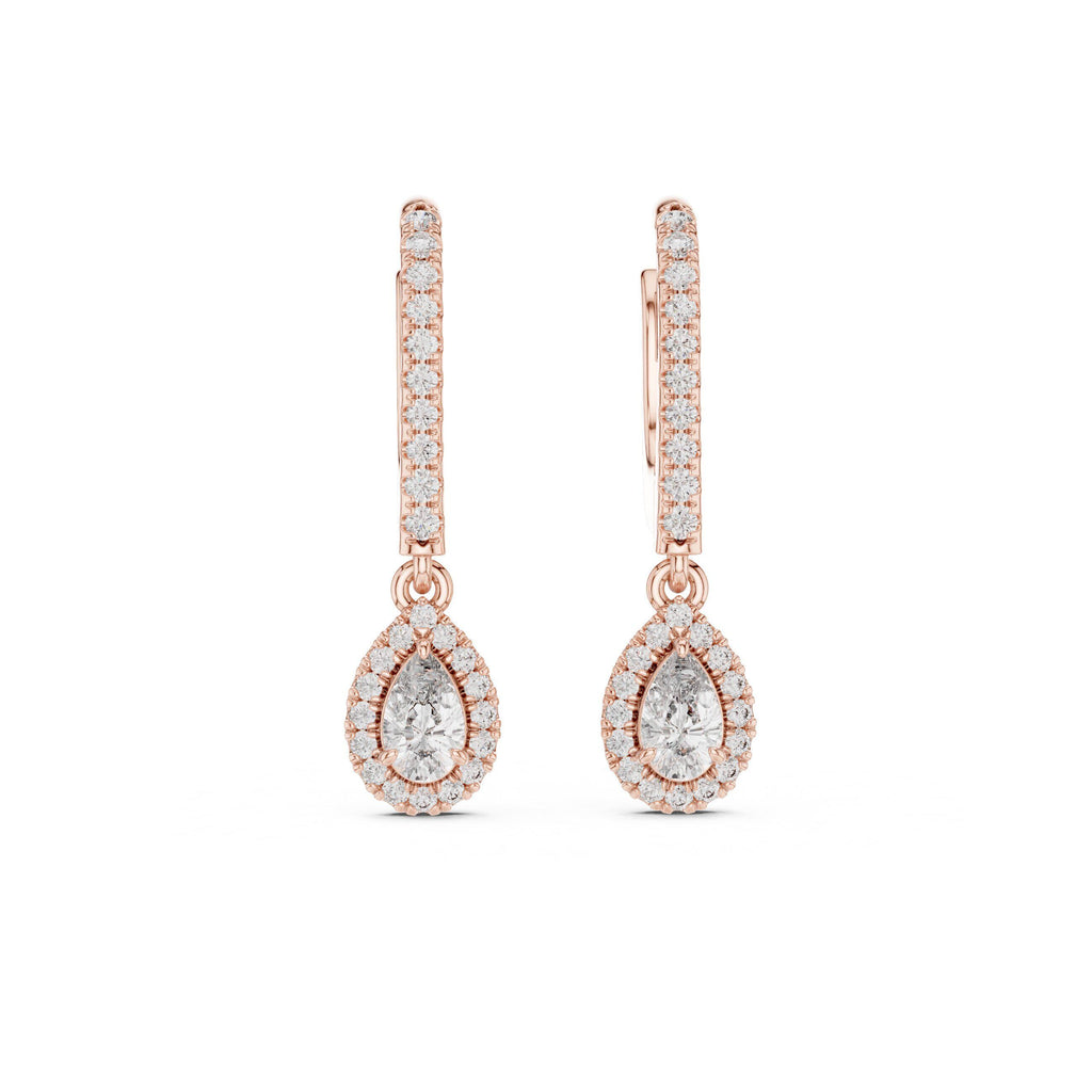 Pear Moissanite Halo Lever Drop Earrings – 925 Sterling Silver, 18K Gold Vermeil