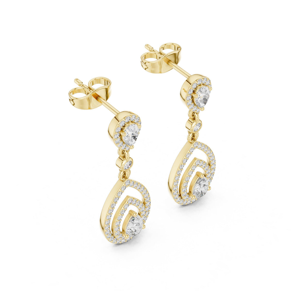 Pear Moissanite Double-Teardrop Halo Drop Earrings – 925 Sterling Silver, 18K Gold Vermeil