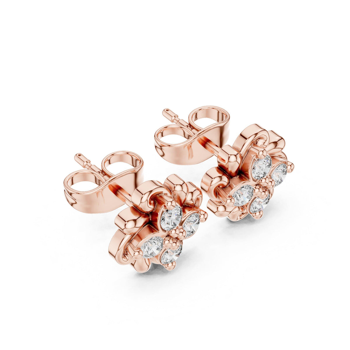 Moissanite Scroll Flower Stud Earrings – 925 Sterling Silver, 18K Gold Vermeil