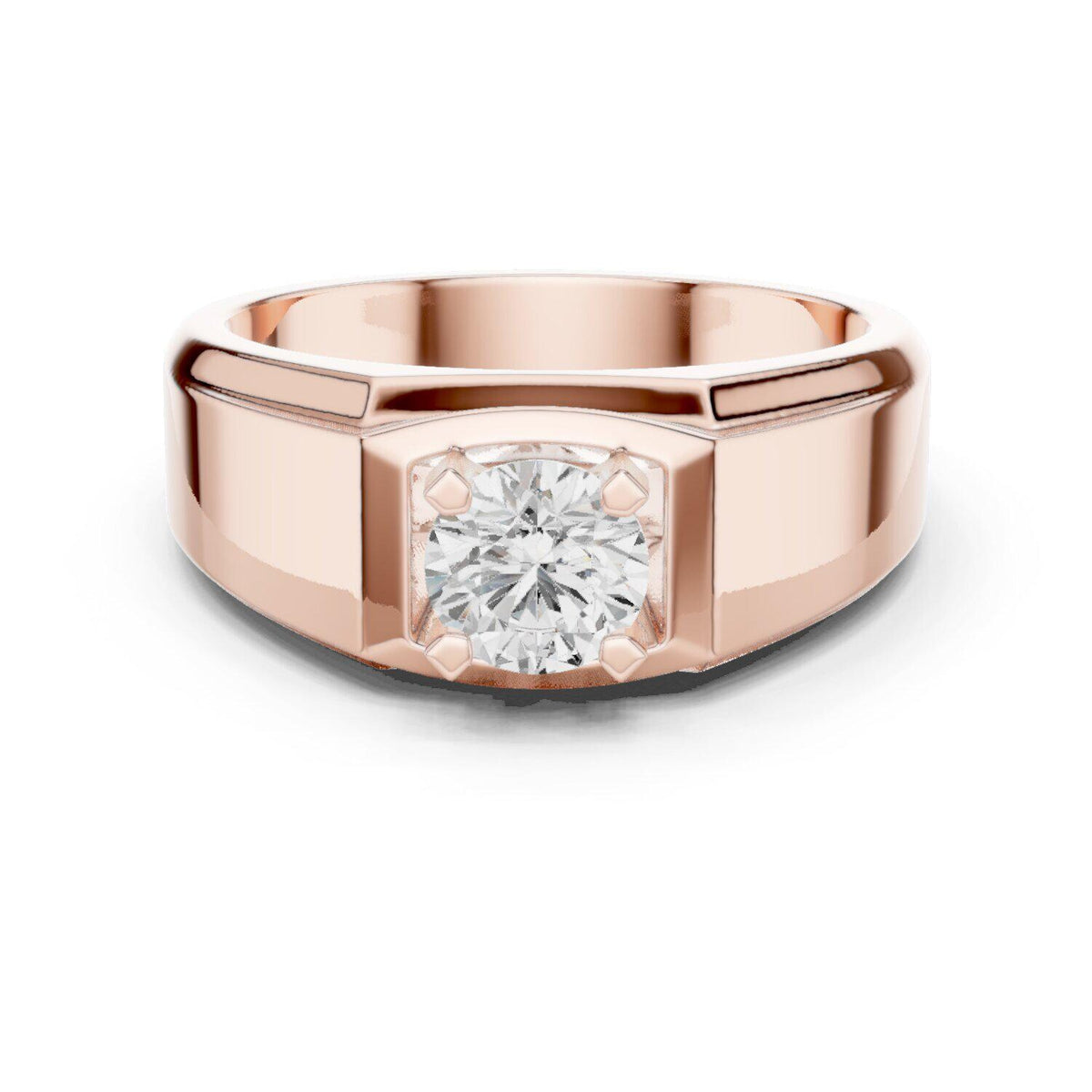 Men's Round Moissanite Ring with Raised Square Setting – 925 Sterling Silver, 18K Gold Vermeil