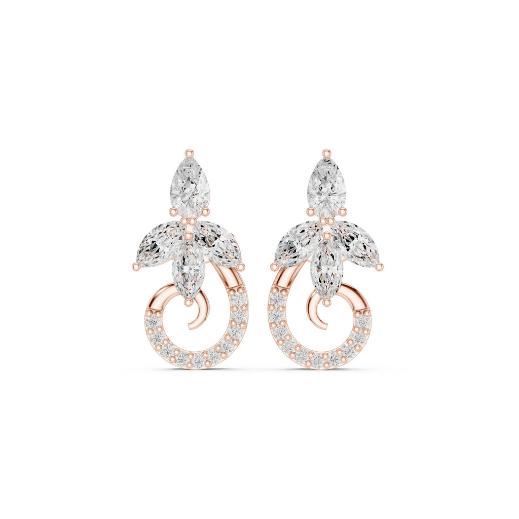 Marquise Moissanite Swirl Drop Stud Earrings – 925 Sterling Silver, 18K Gold Vermeil