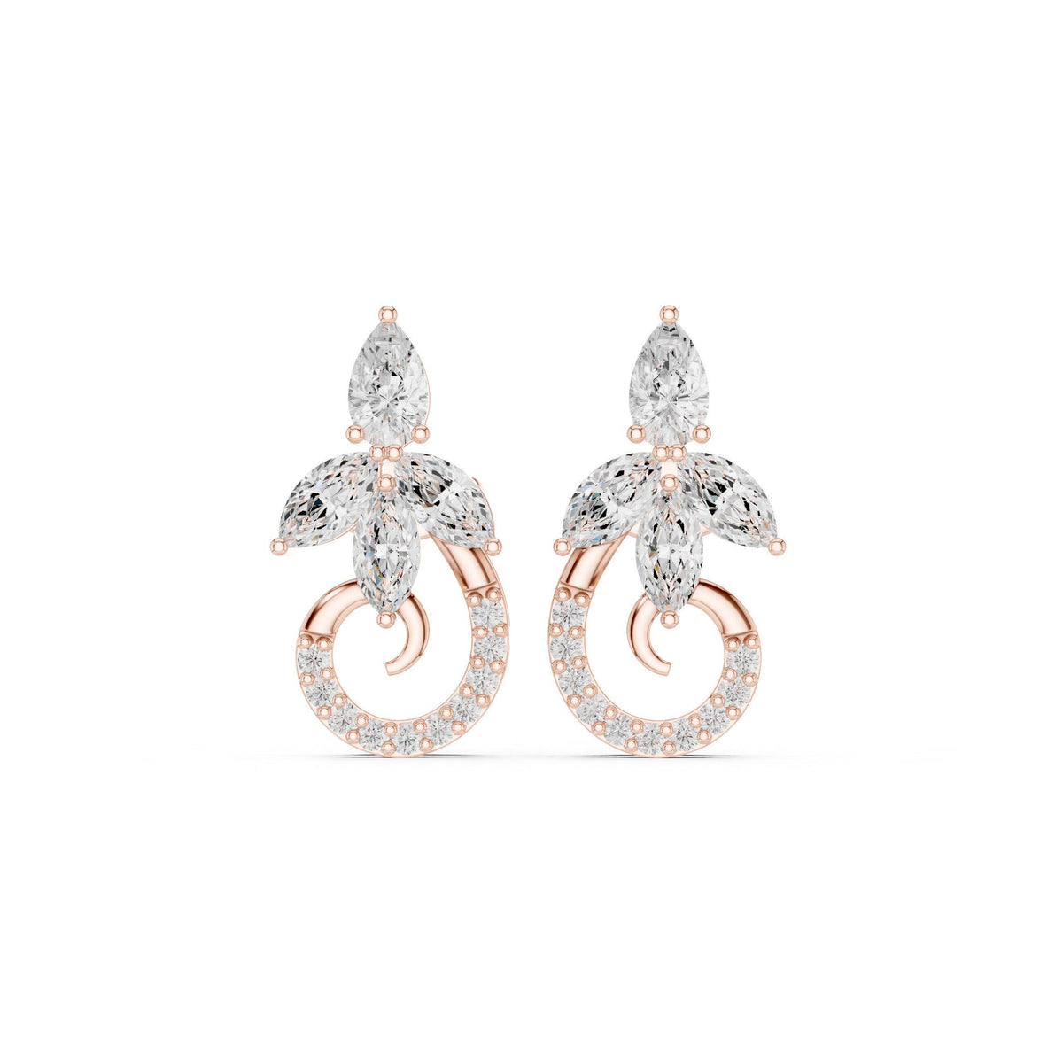 Marquise Moissanite Swirl Drop Stud Earrings – 925 Sterling Silver, 18K Gold Vermeil