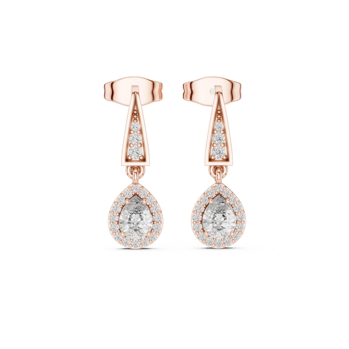Pear Moissanite Halo Drop Earrings – 925 Sterling Silver, 18K Gold Vermeil