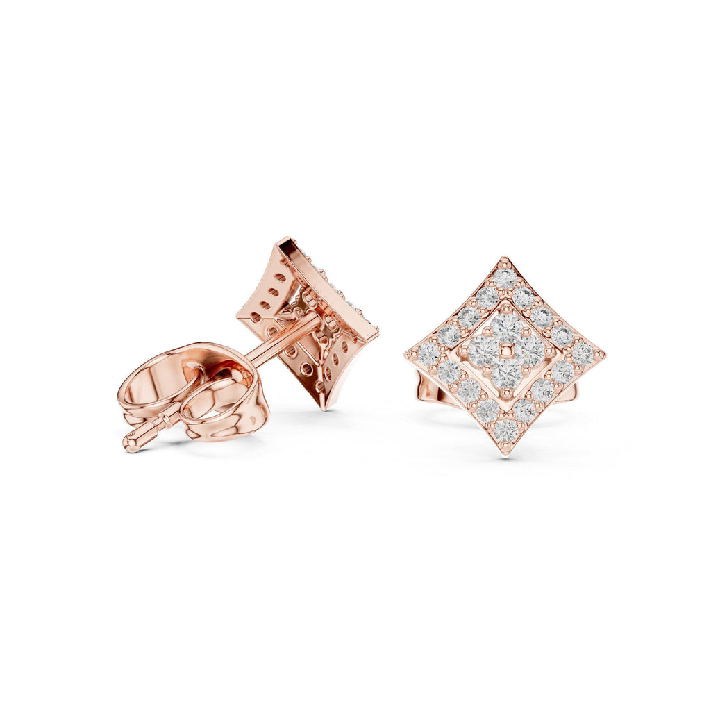 Moissanite Kite Halo Stud Earrings – 925 Sterling Silver, 18K Gold Vermeil