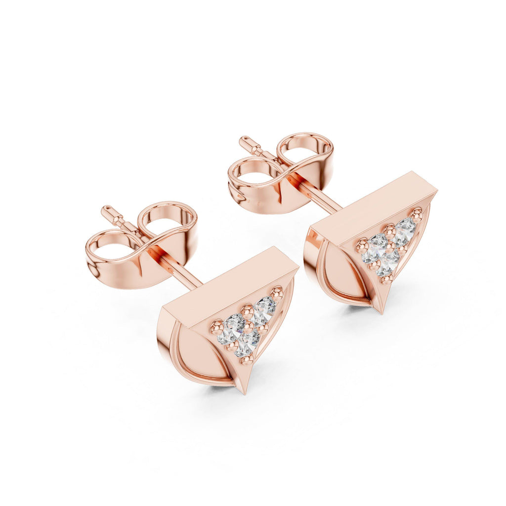 Moissanite Trio Shield Stud Earrings – 925 Sterling Silver, 18K Gold Vermeil