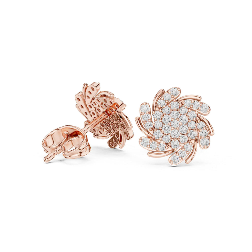 Moissanite Pavé Swirl Flower Stud Earrings – 925 Sterling Silver, 18K Gold Vermeil