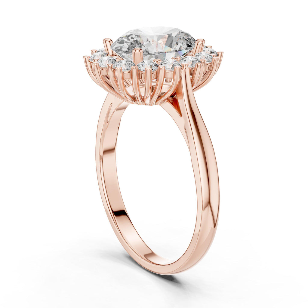 Oval Moissanite Floral Cluster Halo Ring, 7x9mm – 925 Sterling Silver, 18K Gold Vermeil