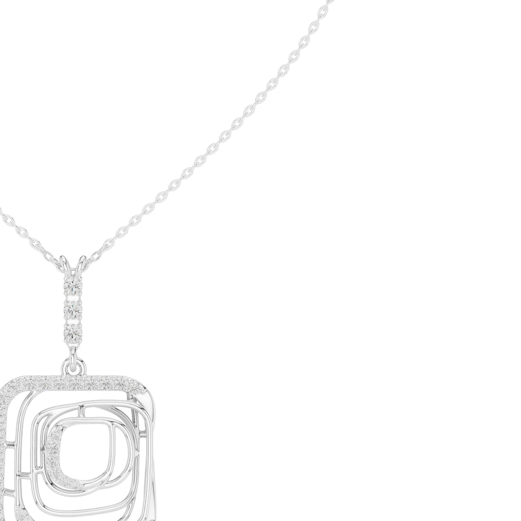 Moissanite Pavé Square Spiral Pendant Necklace – 925 Sterling Silver, 18K Gold Vermeil