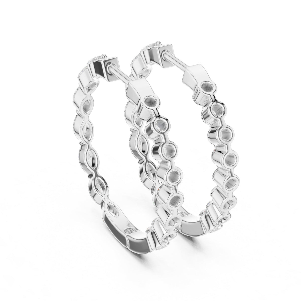 Marquise & Round Moissanite Station Hoop Earrings – 925 Sterling Silver, 18K Gold Vermeil