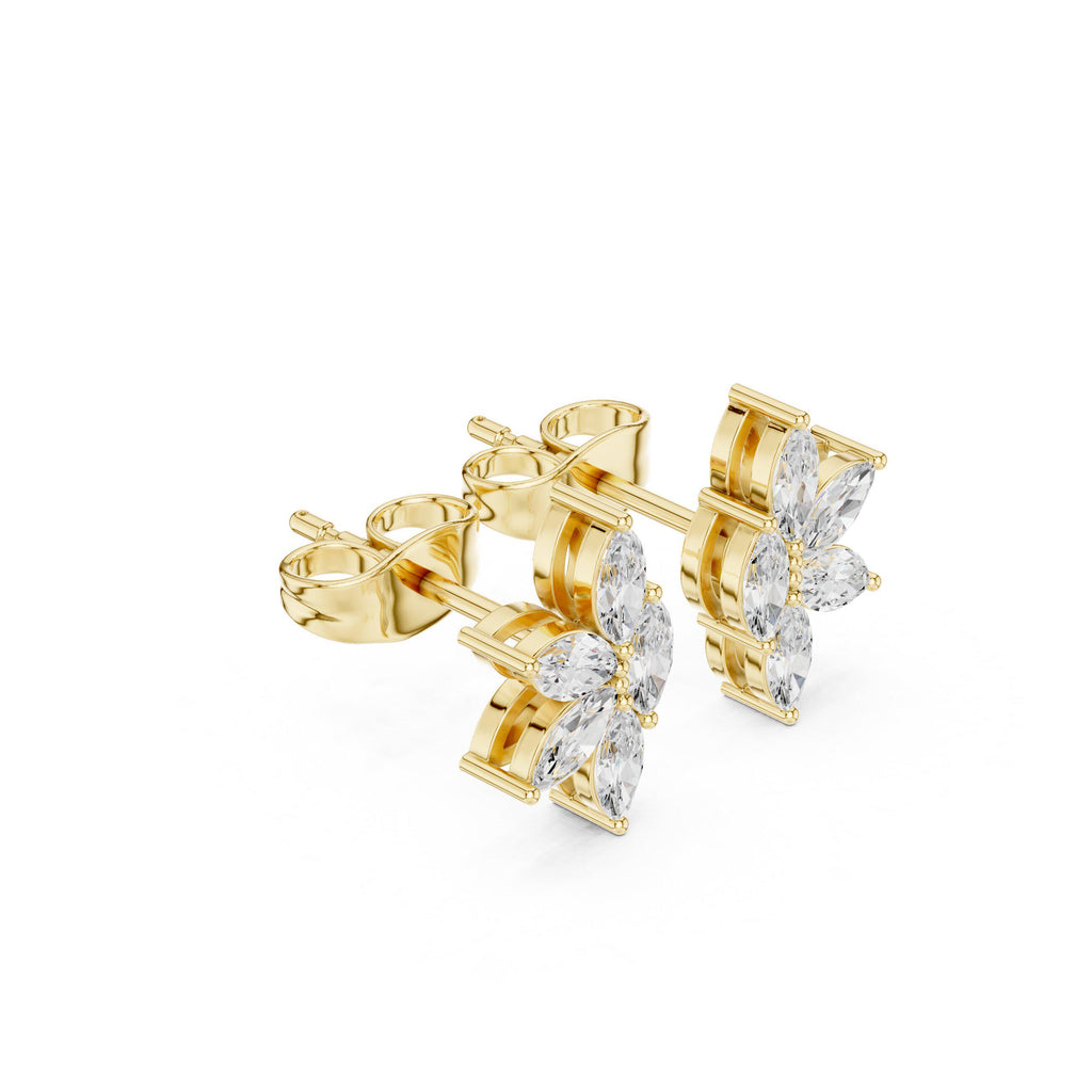 Marquise Moissanite Starburst Stud Earrings – 925 Sterling Silver, 18K Gold Vermeil
