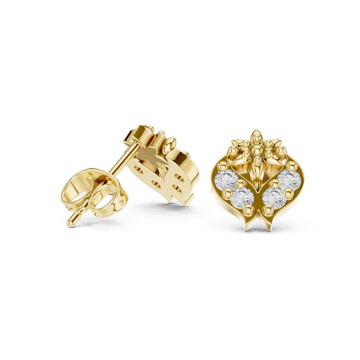 Moissanite Ornate Dome Stud Earrings – 925 Sterling Silver, 18K Gold Vermeil