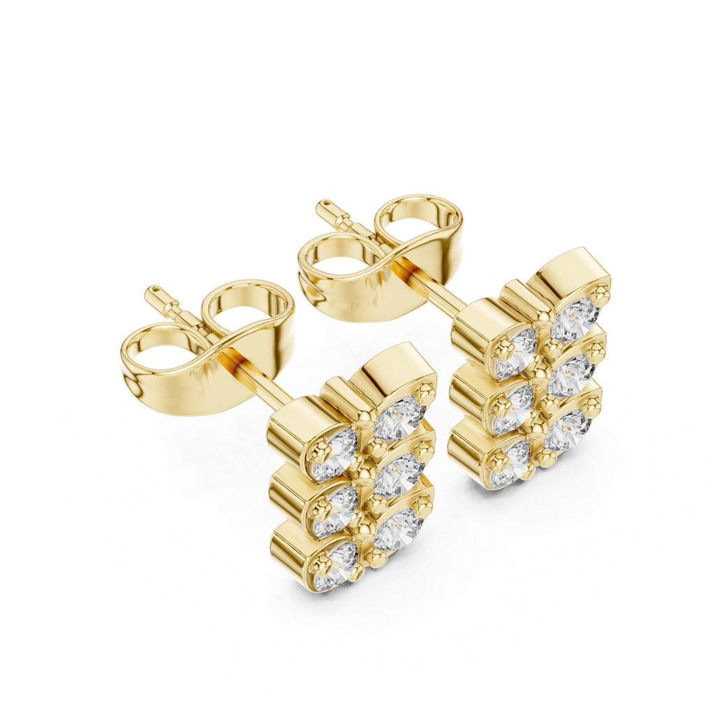 Moissanite Stacked Leaf Stud Earrings – 925 Sterling Silver, 18K Gold Vermeil