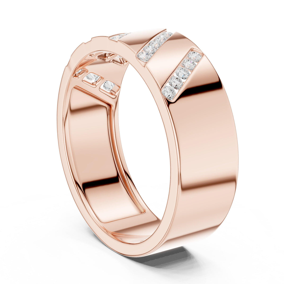 Men's Wide Moissanite Band with Diagonal Pavé – 925 Sterling Silver, 18K Gold Vermeil