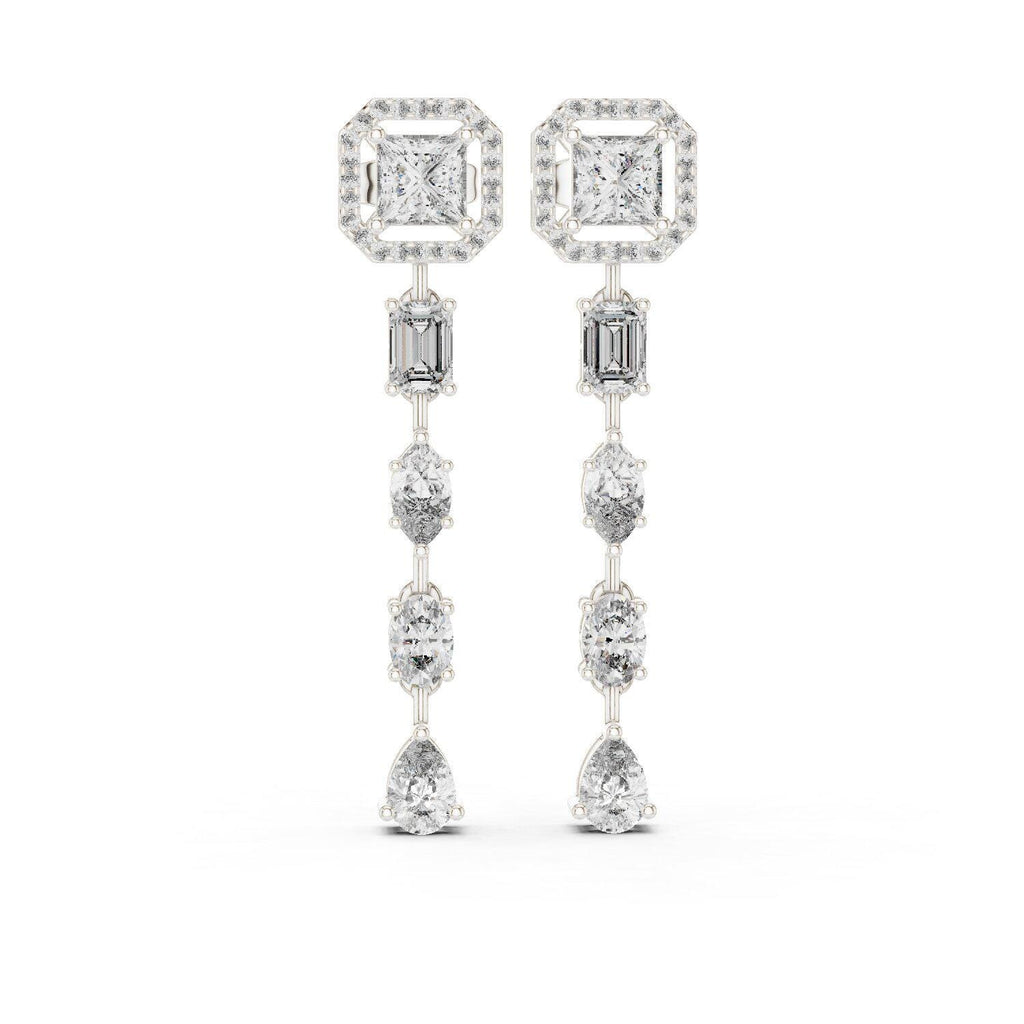Princess Halo Moissanite Linear Drop Earrings – 925 Sterling Silver, 18K Rose Gold Vermeil