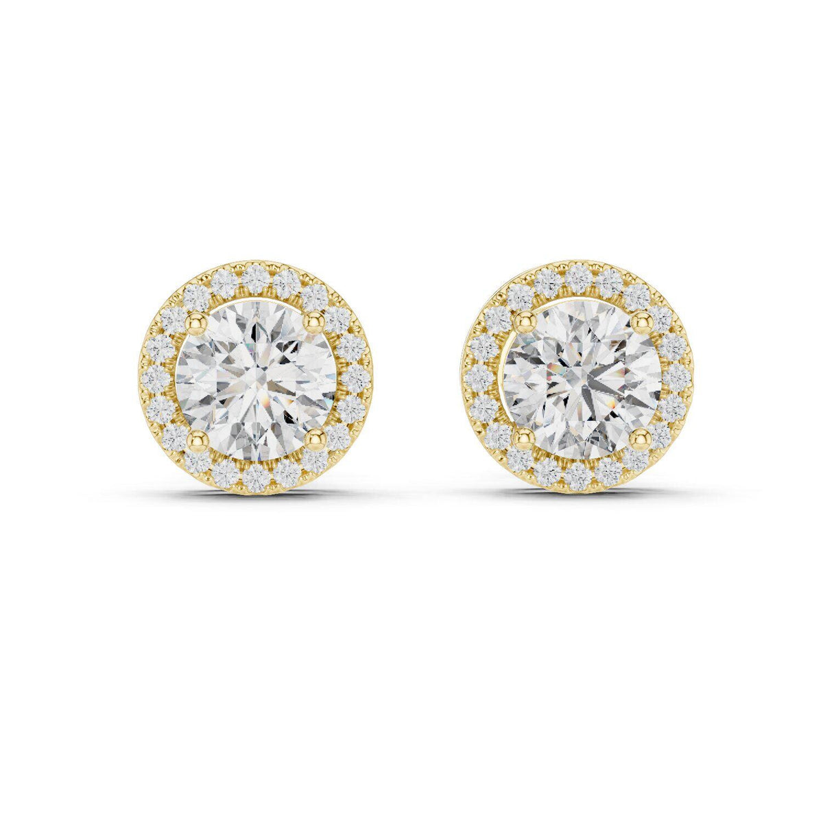 7mm Round Moissanite Halo Stud Earrings – 925 Sterling Silver, 18K Gold Vermeil