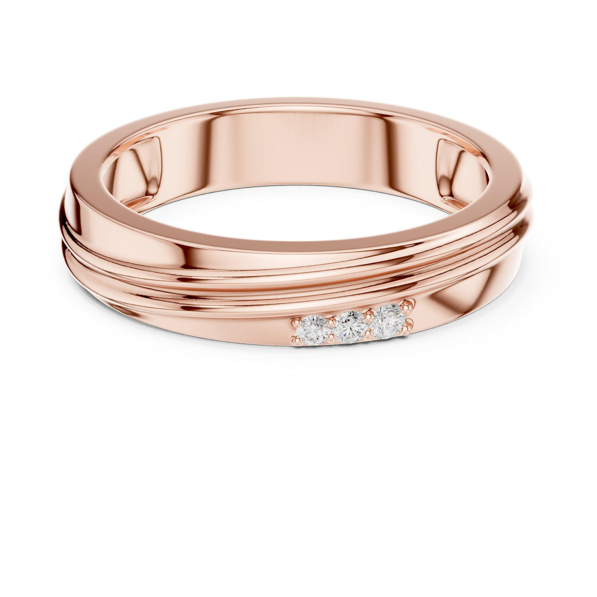 Men's Layered-Band Moissanite Ring with Pavé Accent – 925 Sterling Silver, 18K Gold Vermeil