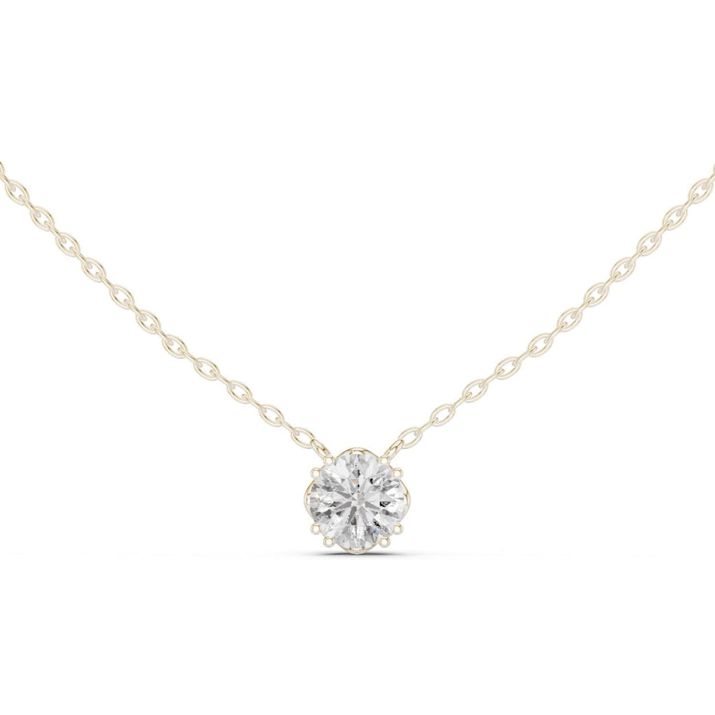 Round Moissanite Scalloped Bezel Solitaire Necklace – 925 Sterling Silver, 18K Gold Vermeil