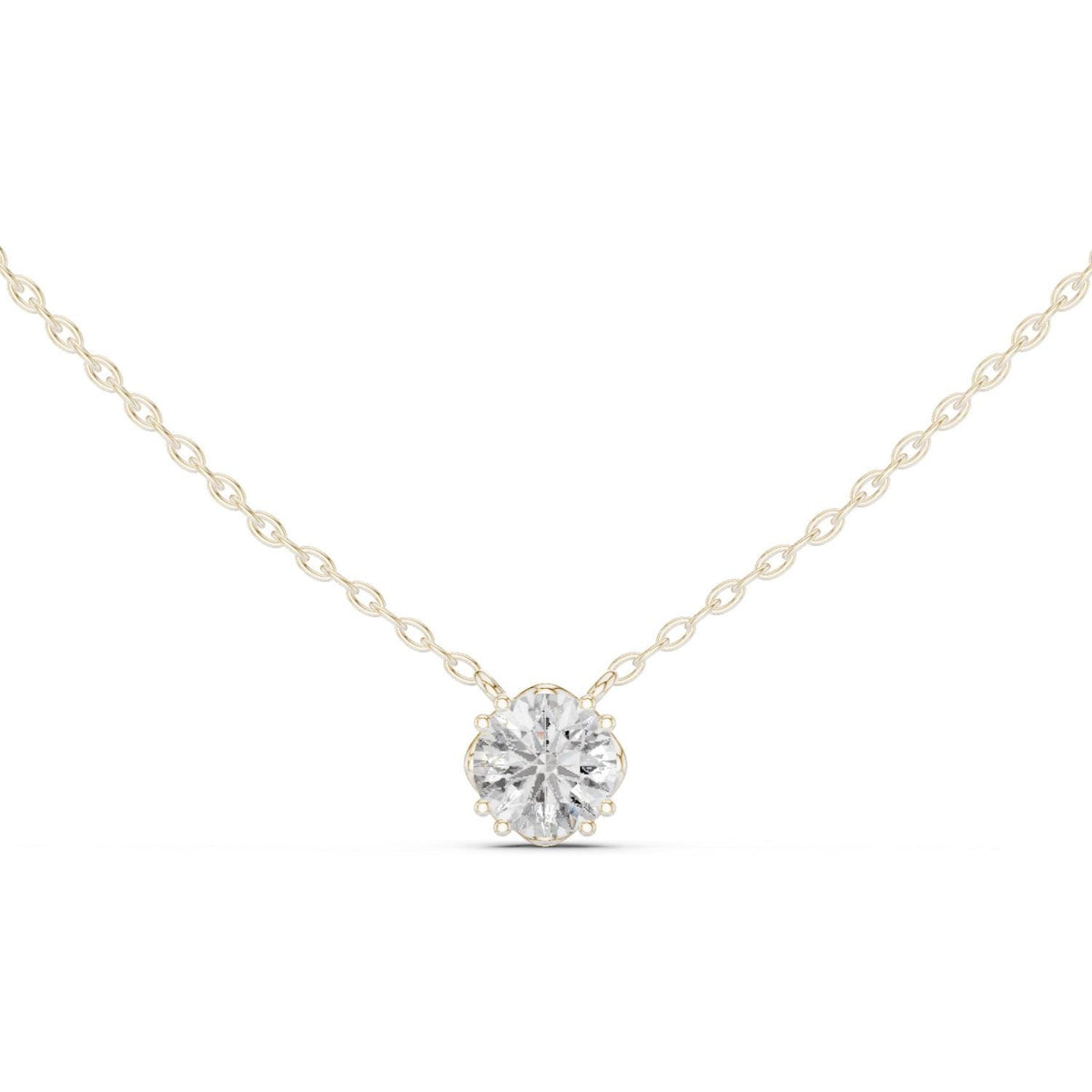 Round Moissanite Scalloped Bezel Solitaire Necklace – 925 Sterling Silver, 18K Gold Vermeil