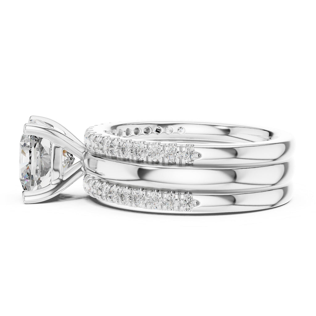 Cushion Moissanite Ring with Stacked Triple Band, 8mm – 925 Sterling Silver, 18K Gold Vermeil
