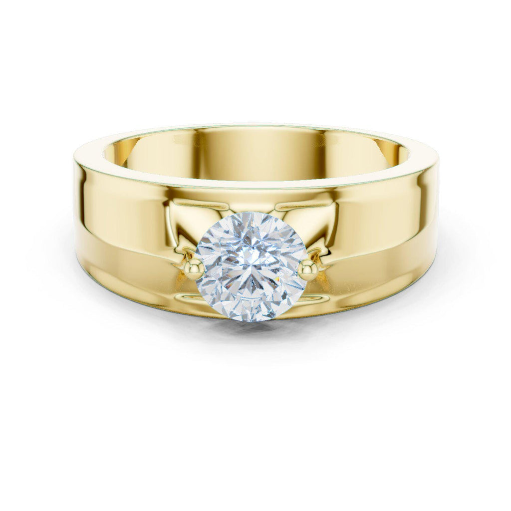 Men's Round Moissanite Ring with Winged Prongs, Flat Band – 925 Sterling Silver, 18K Gold Vermeil