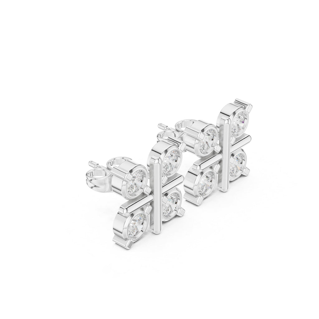 Round Moissanite Four-Square Stud Earrings – 925 Sterling Silver, 18K Gold Vermeil