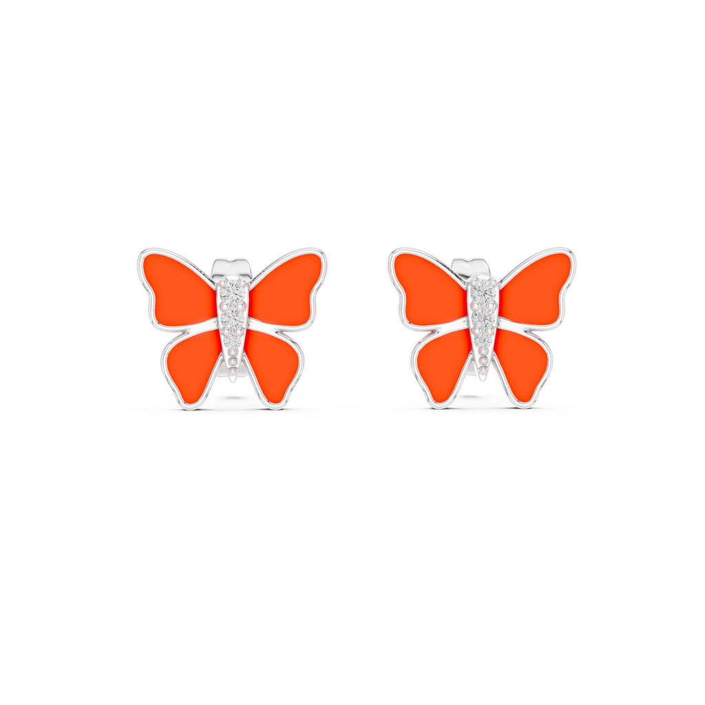Moissanite & Enamel Butterfly Earrings – 925 Sterling Silver, 18K Gold Vermeil
