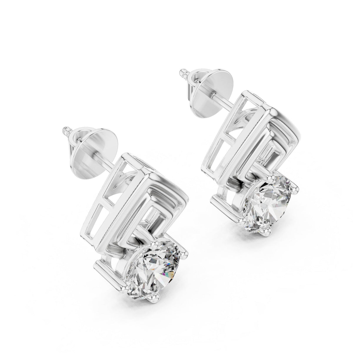 Round Moissanite Open Kite Stud Earrings – 925 Sterling Silver, 18K Gold Vermeil