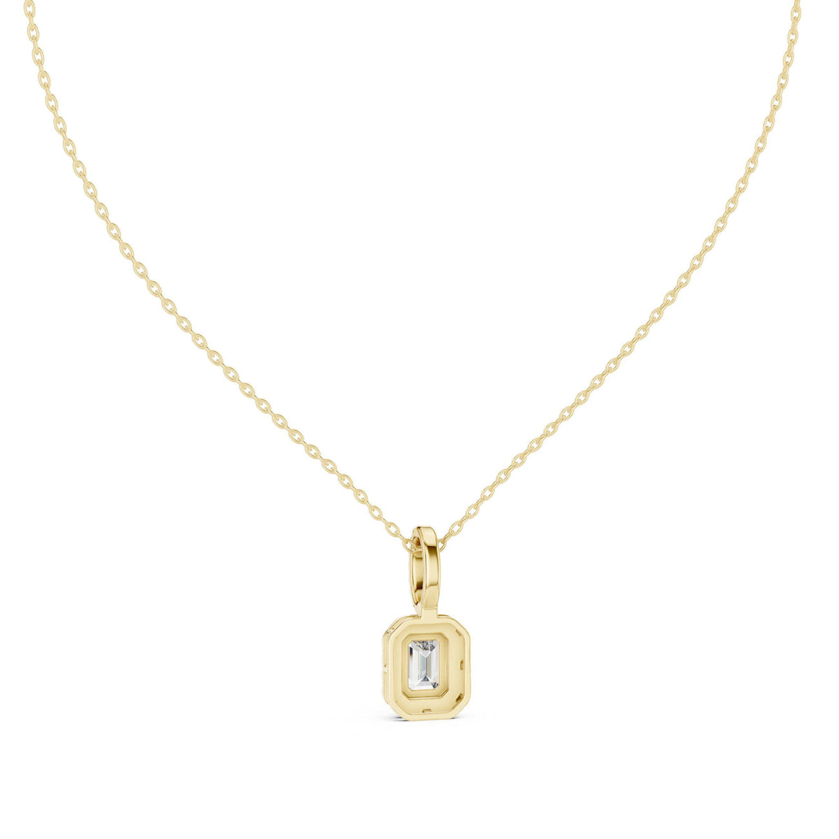 Emerald-Cut Moissanite Halo Pendant Necklace – 925 Sterling Silver, 18K Gold Vermeil