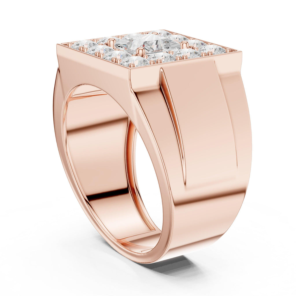 Men's Princess-Cut Moissanite Halo Signet Ring – 925 Sterling Silver, 18K Gold Vermeil