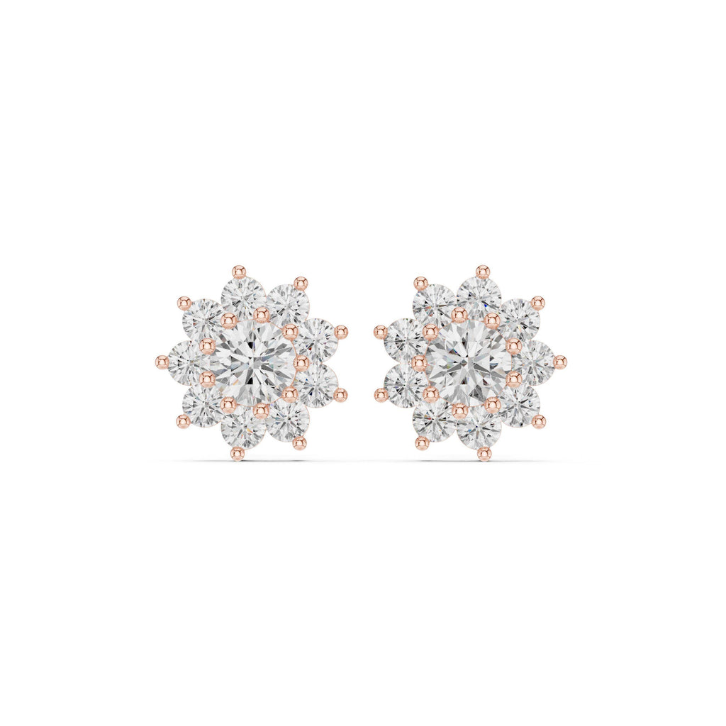 Round Moissanite Sunburst Halo Stud Earrings – 925 Sterling Silver, 18K Gold Vermeil