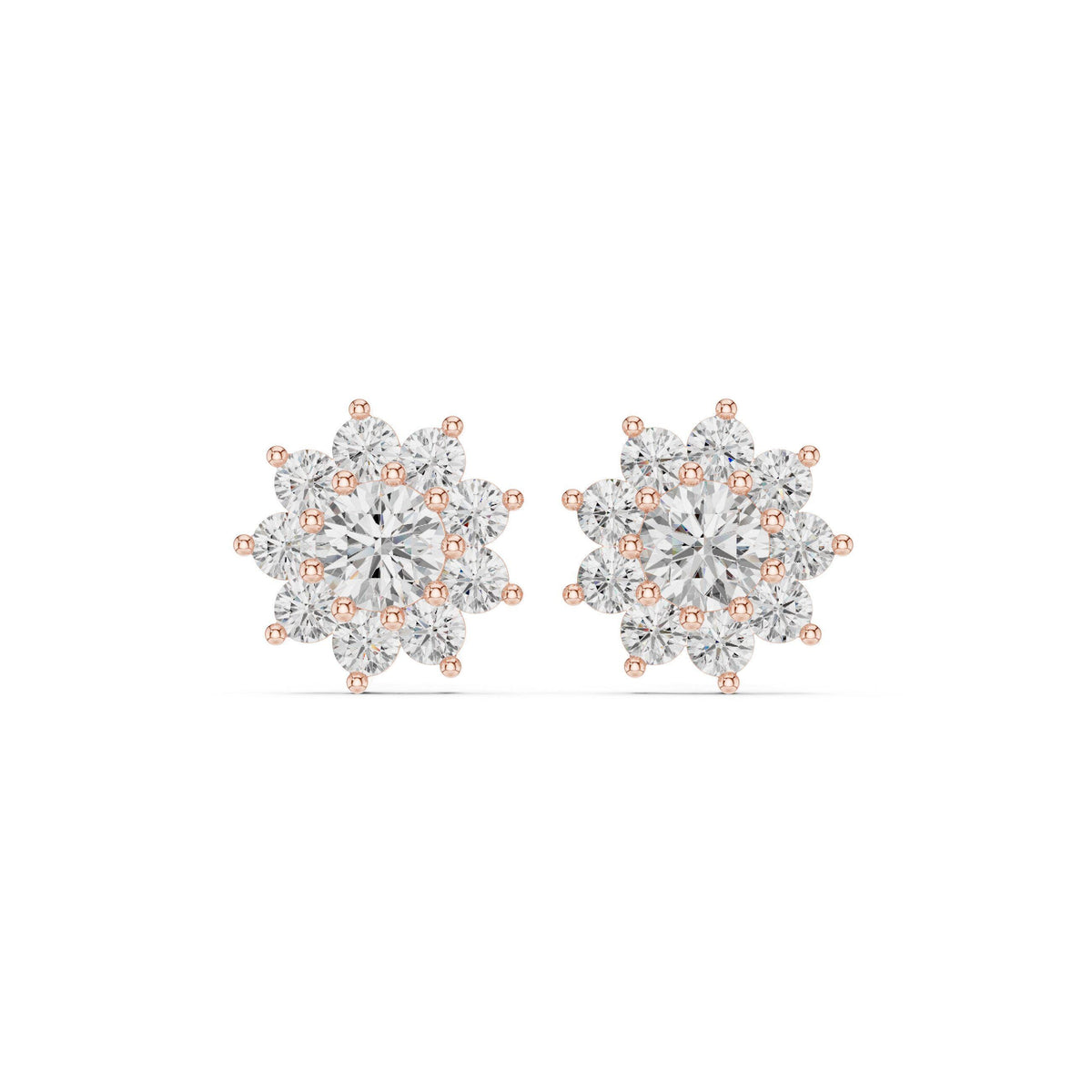 Round Moissanite Sunburst Halo Stud Earrings – 925 Sterling Silver, 18K Gold Vermeil