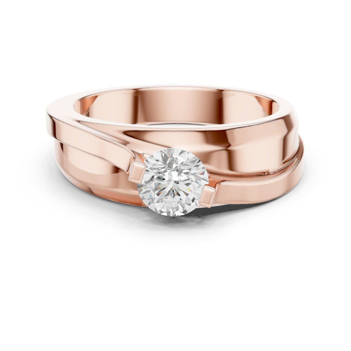 Men's Round Moissanite Ring, Offset Double Band – 925 Sterling Silver, 18K Gold Vermeil