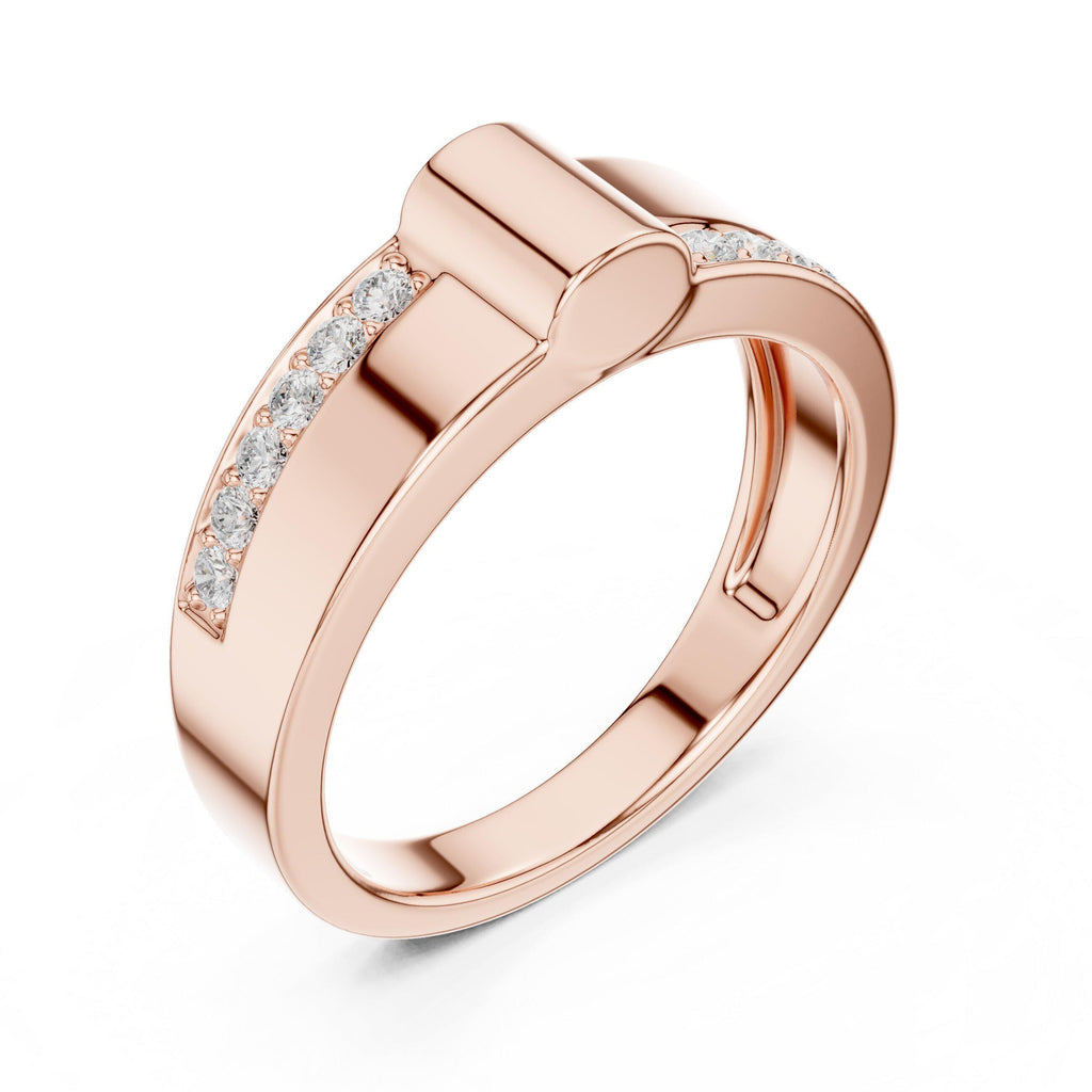 Men's Notched Band with Pavé Moissanite Sides – 925 Sterling Silver, 18K Gold Vermeil
