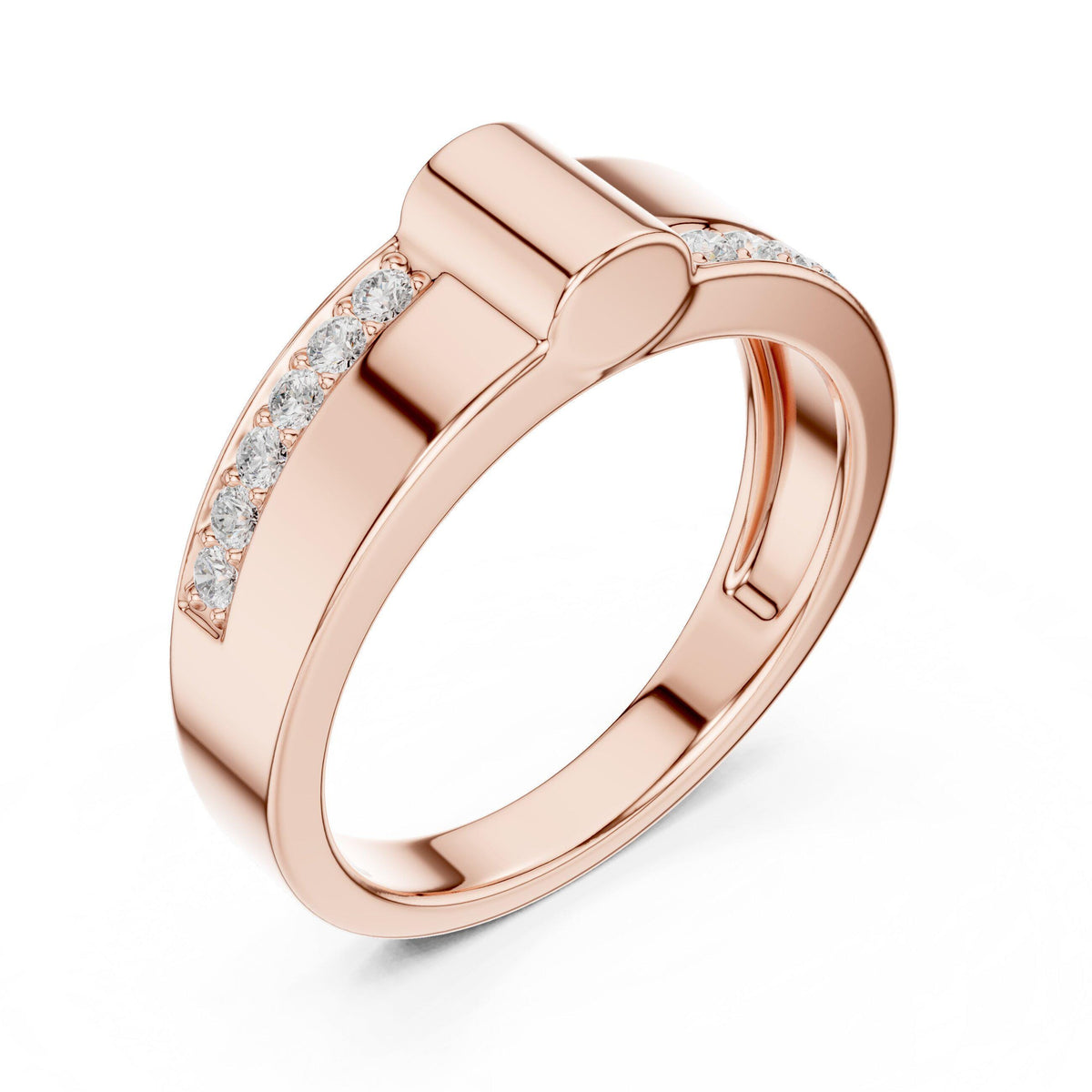 Men's Notched Band with Pavé Moissanite Sides – 925 Sterling Silver, 18K Gold Vermeil