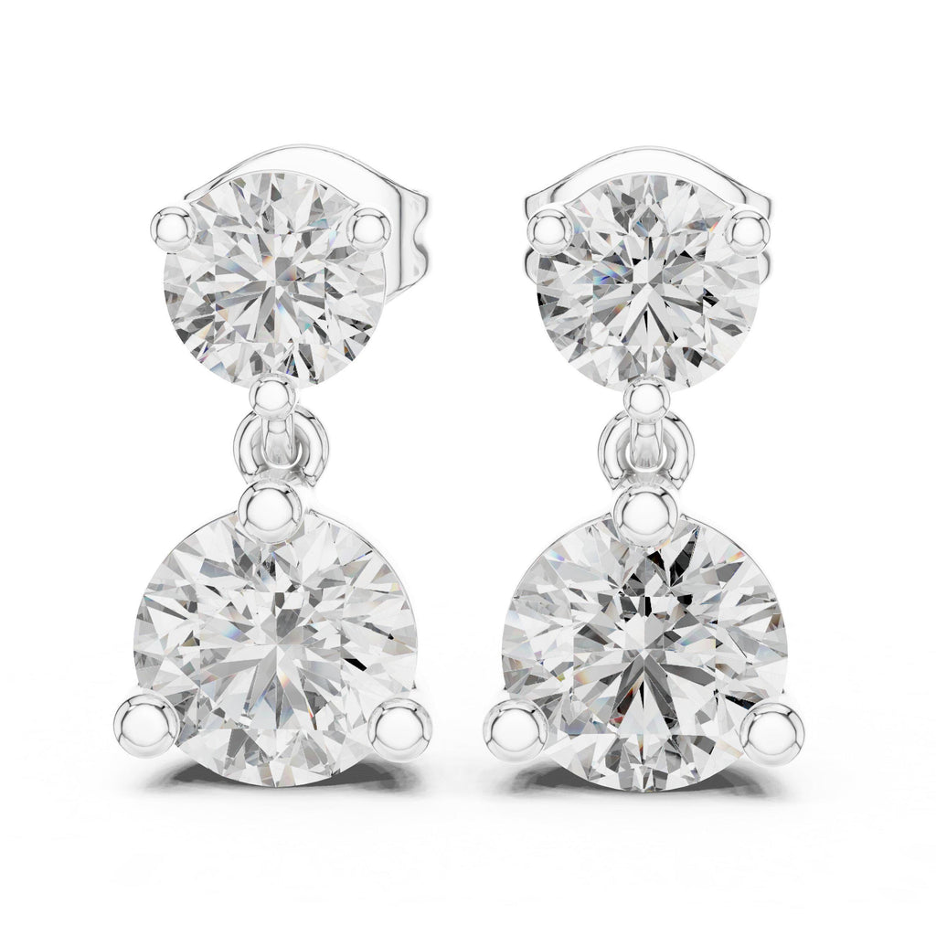 Round Two-Stone Moissanite Drop Earrings – 925 Sterling Silver, 18K Gold Vermeil