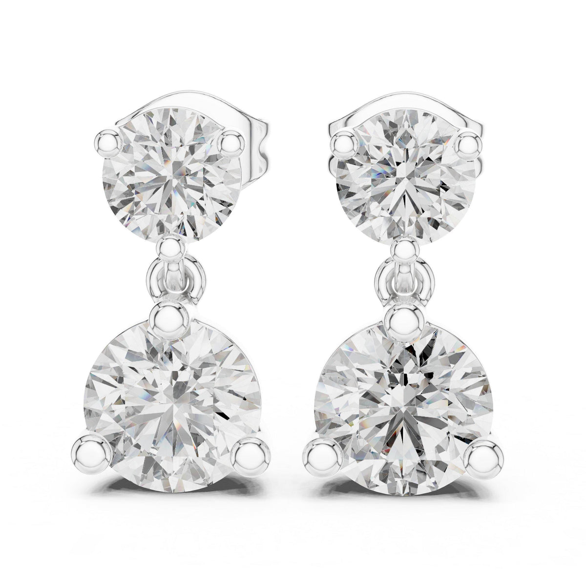Round Two-Stone Moissanite Drop Earrings – 925 Sterling Silver, 18K Gold Vermeil
