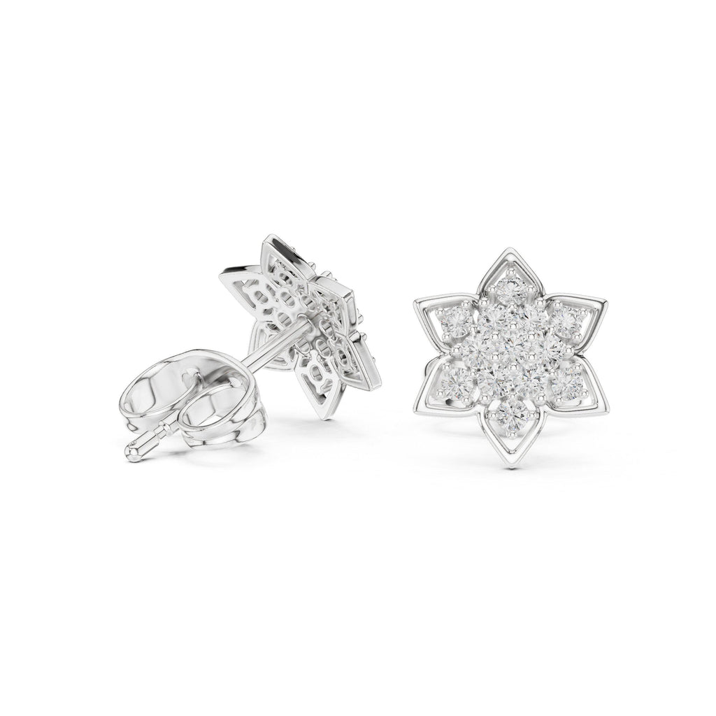 Moissanite Pavé Star Flower Stud Earrings – 925 Sterling Silver, 18K Gold Vermeil