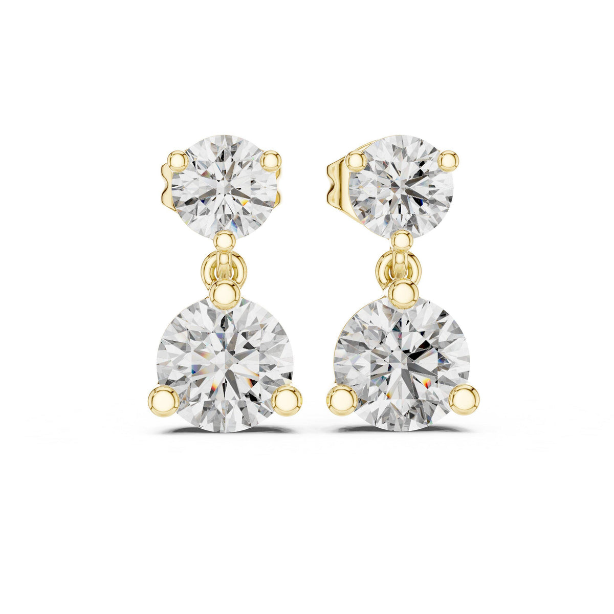 Round Two-Stone Moissanite Drop Earrings – 925 Sterling Silver, 18K Gold Vermeil