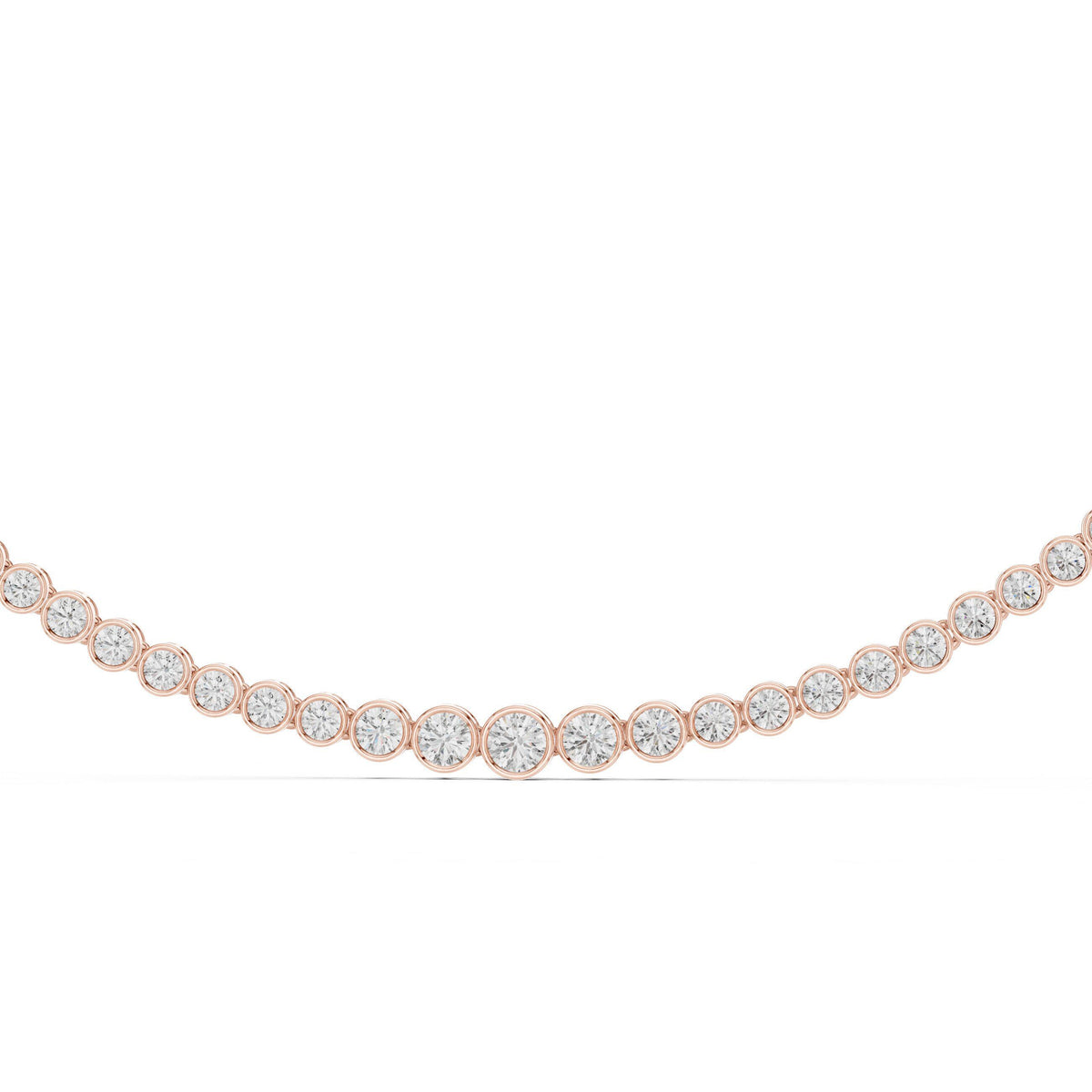 Graduated Round Moissanite Bezel Tennis Necklace – 925 Sterling Silver, 18K Gold Vermeil