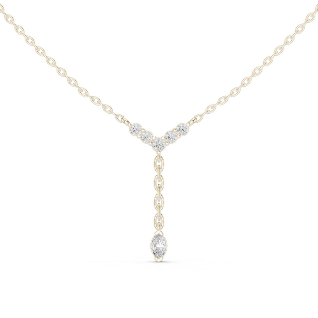 Round Moissanite V-Bar Y Necklace – 925 Sterling Silver, 18K Gold Vermeil