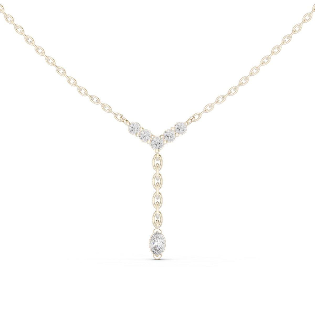 Round Moissanite V-Bar Y Necklace – 925 Sterling Silver, 18K Gold Vermeil