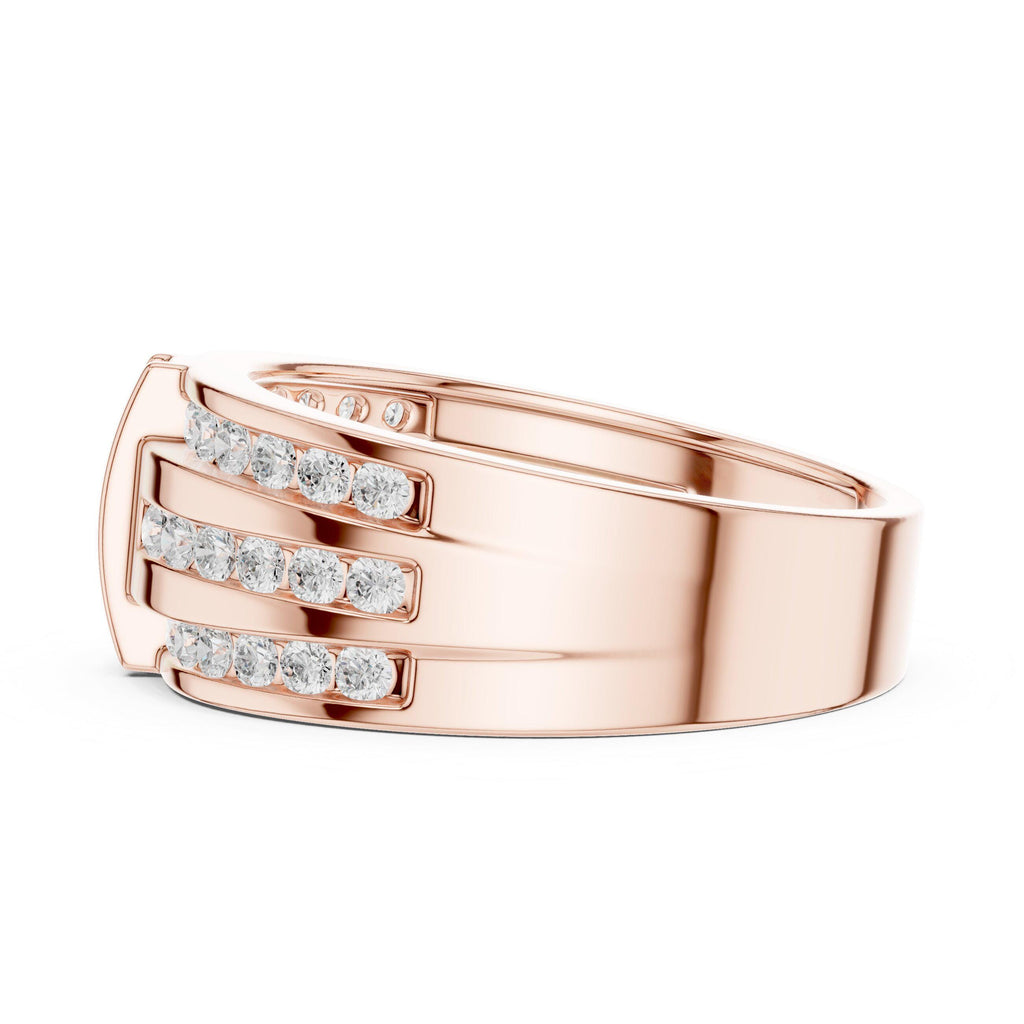 Men's Triple-Row Band with Pavé Moissanite Bar – 925 Sterling Silver, 18K Gold Vermeil