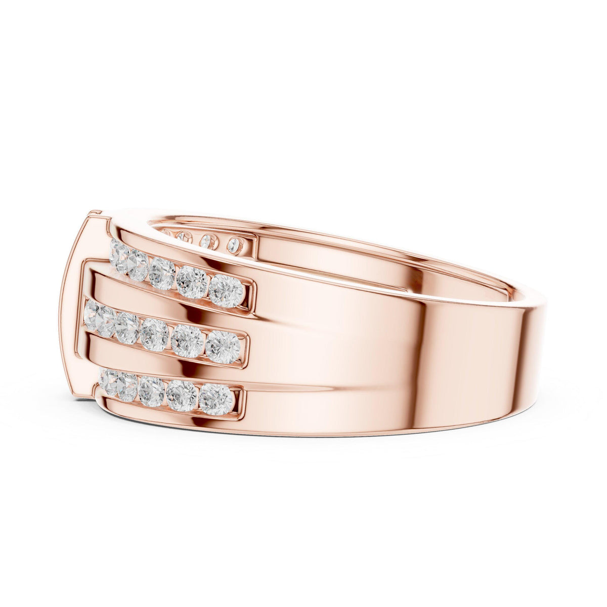 Men's Triple-Row Band with Pavé Moissanite Bar – 925 Sterling Silver, 18K Gold Vermeil