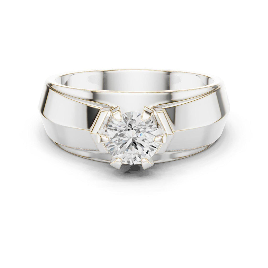 Men's Round Moissanite Ring, Split Angled Band – 925 Sterling Silver, 18K Gold Vermeil