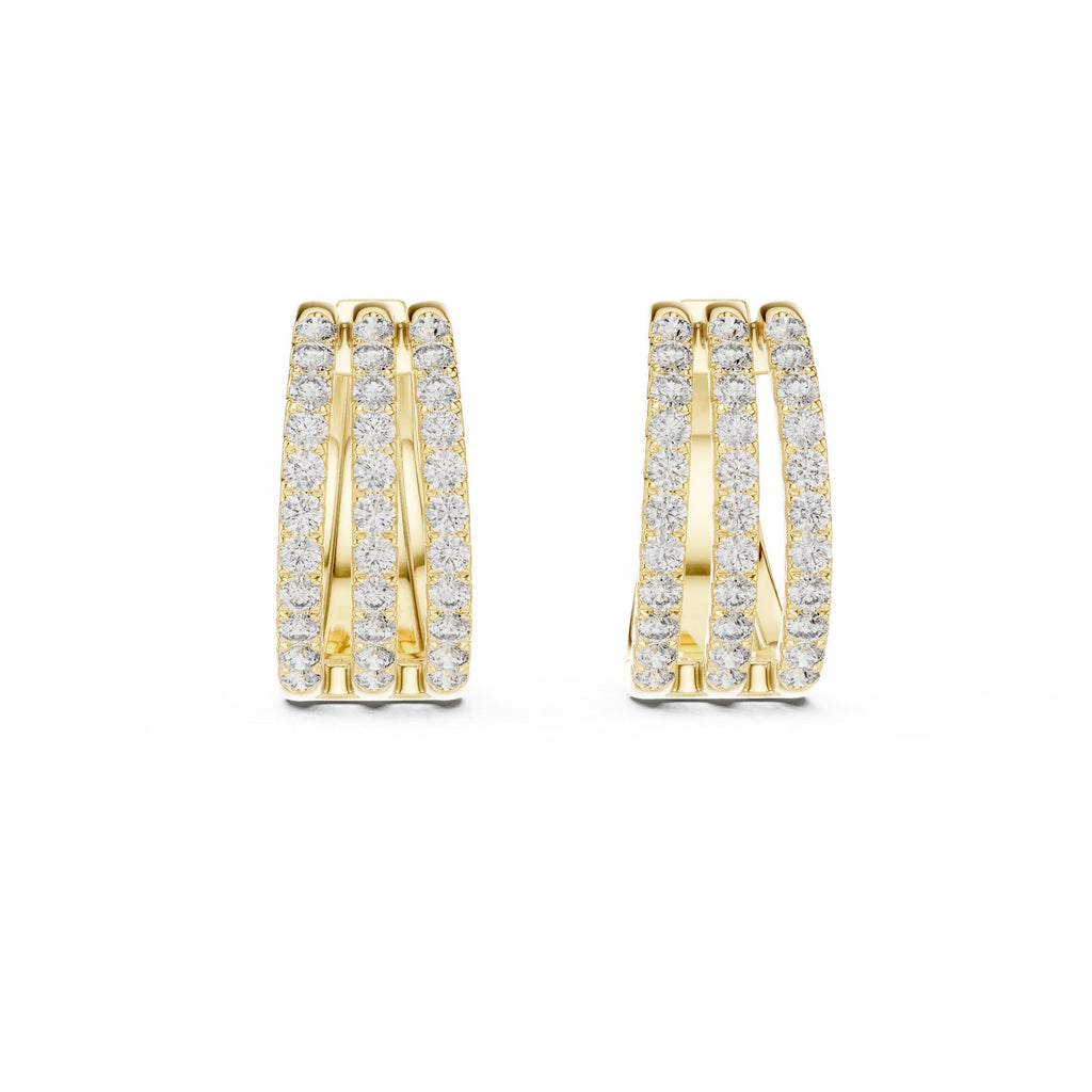 Moissanite Pavé Triple-Row Huggie Hoop Earrings – 925 Sterling Silver, 18K Gold Vermeil