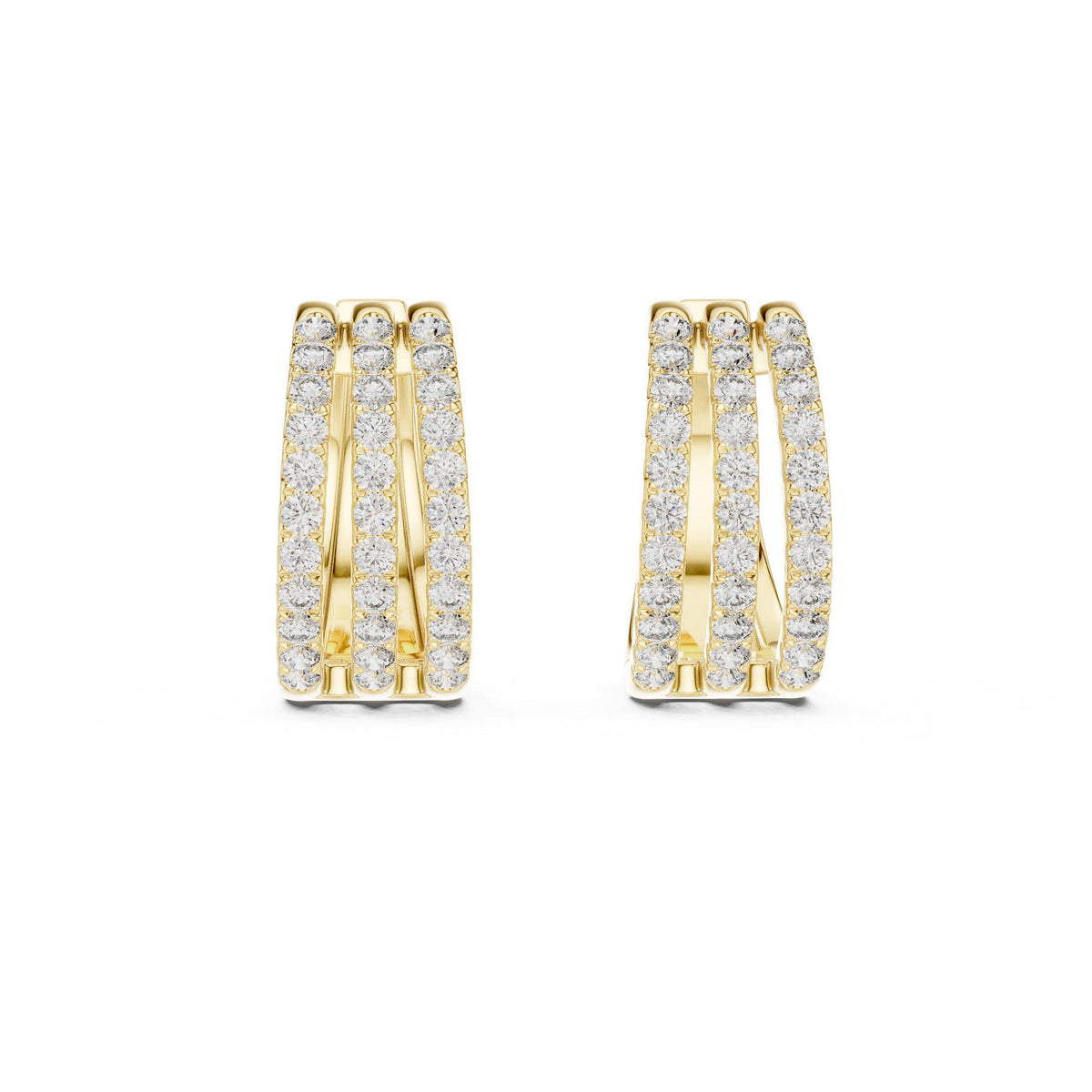 Moissanite Pavé Triple-Row Huggie Hoop Earrings – 925 Sterling Silver, 18K Gold Vermeil