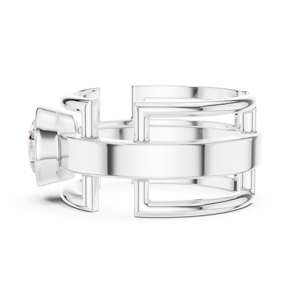 Men's Geometric Lattice Ring with Round Moissanite – 925 Sterling Silver, 18K Gold Vermeil