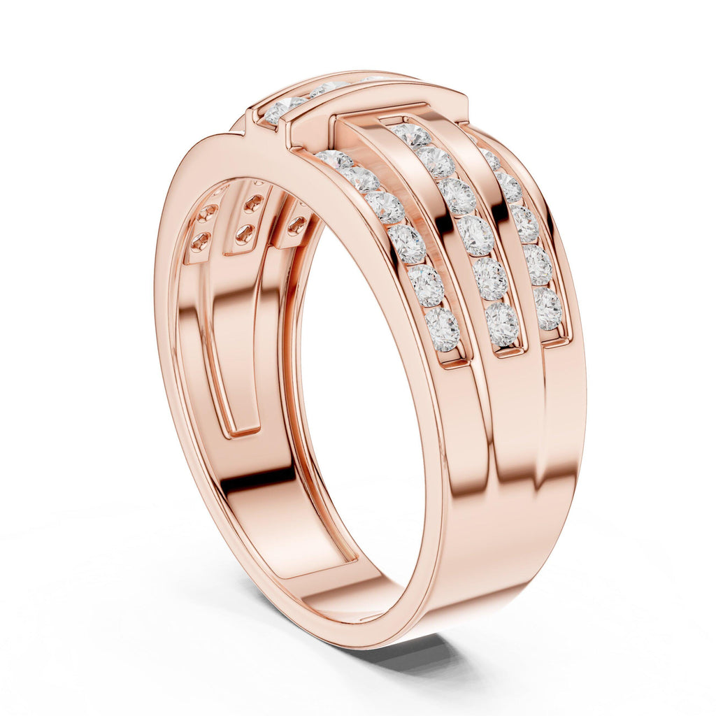 Men's Triple-Row Band with Pavé Moissanite Bar – 925 Sterling Silver, 18K Gold Vermeil